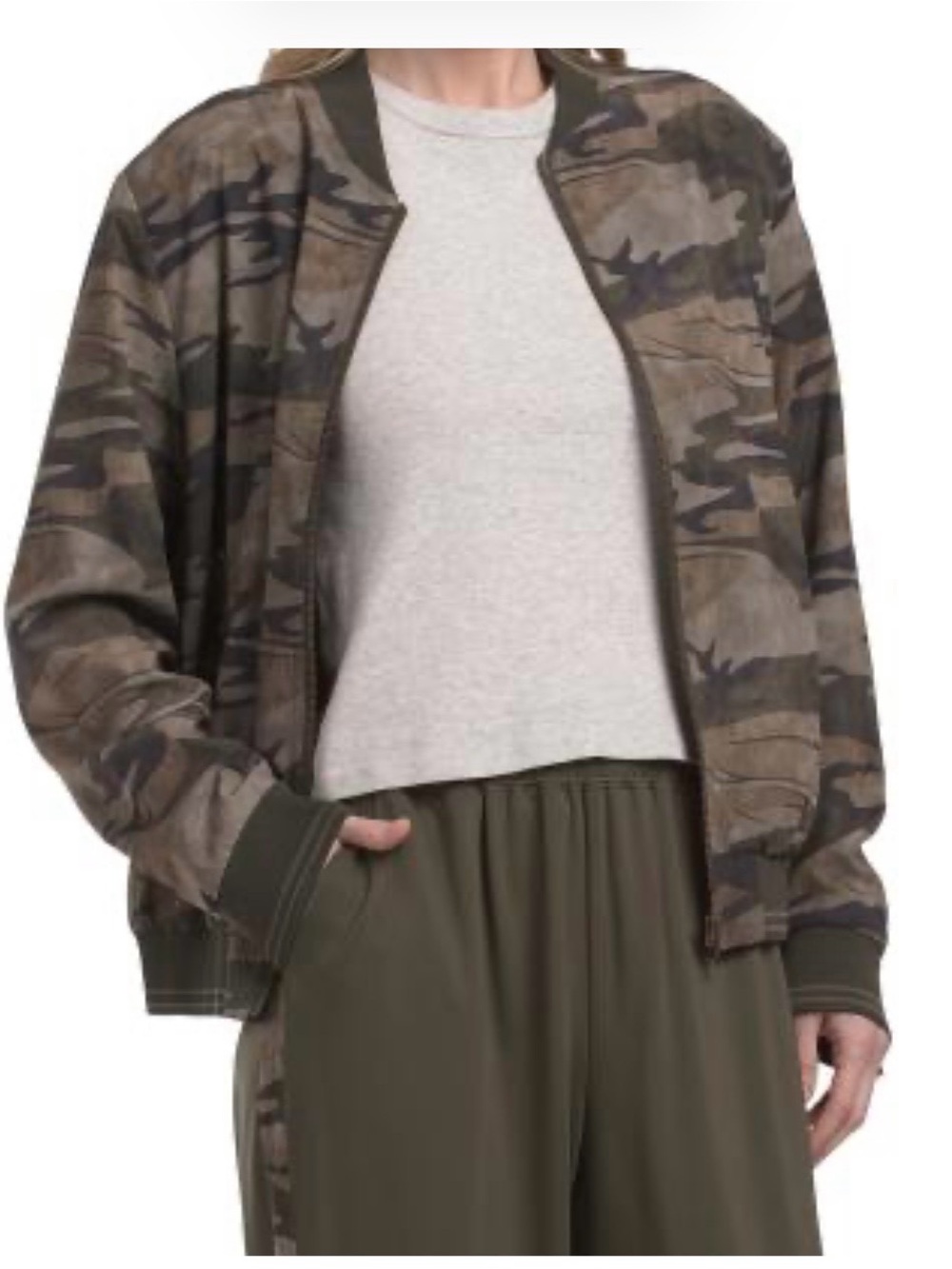 JOHNNY WAS bee active drop shoulder bomber jacket and Tuxedo Stripe Pants, XS